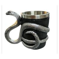 Gümüş Siyah Yılan Figürlü Yılan Kulplu Çelik Kupa
