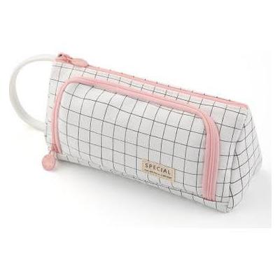 Kareli pembe fermuarlı kalem kutu