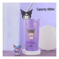 Kuromi kapaklı & pipetli su şişesi çelik