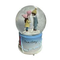 Love Story Mavi Aşıklar Müzikli Işıklı Püskürtmeli Büyük Boy Kar Küresi