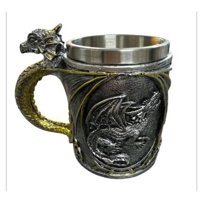 Mitolojik Ejderha Figürlü Ejderha Kulplu Çelik Kupa