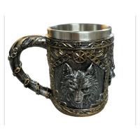 Mitolojik Kurt Figürlü Gold Detaylı Çelik Kupa