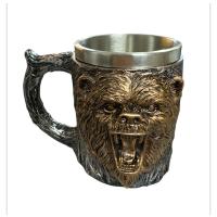 Mitolojik Yırtıcı Ayı Figürlü Çelik Kupa