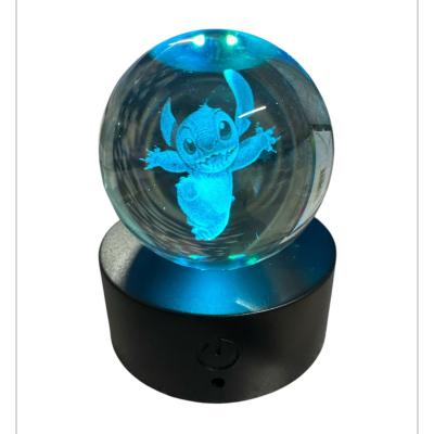 Sevimli Stitch Işıklı Renk Değiştiren Şarjlı Kristal Cam Küre